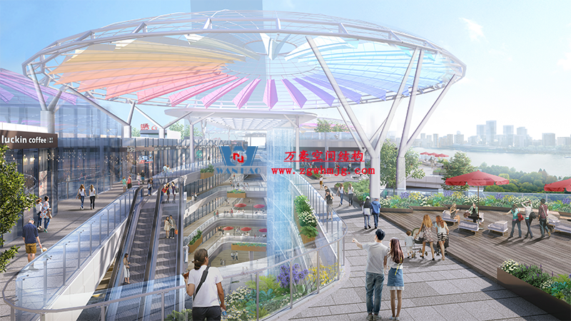 明宇廣場6號地塊商業（萬達廣場）改造項目鋼膜結構ETFE蓋頂天幕工程進入鋼結構吊裝階段