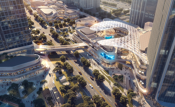 紹興華發金融活力城ETFE膜結構商業天幕工程